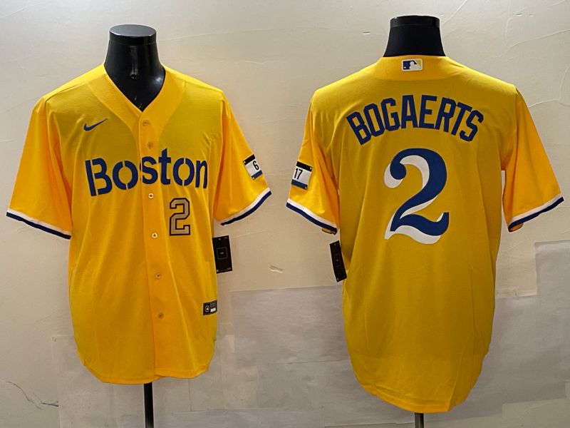 Men Boston Red Sox #2 Bogaerts Yellow City Edition Game 2025 Nike MLB Jersey style 5